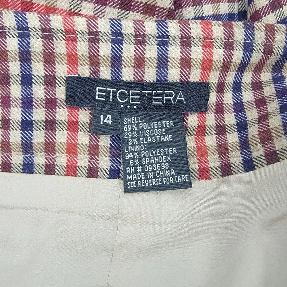Etcetera Plaid Pencil Skirt Buttons Lined Pockets Multi Color Size 14